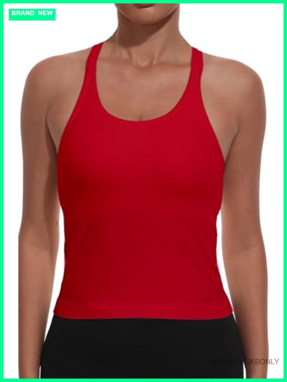 Women's Built-in Bra Crop Top Racerback Ribbed Workout Tank - Picture 2 of 5